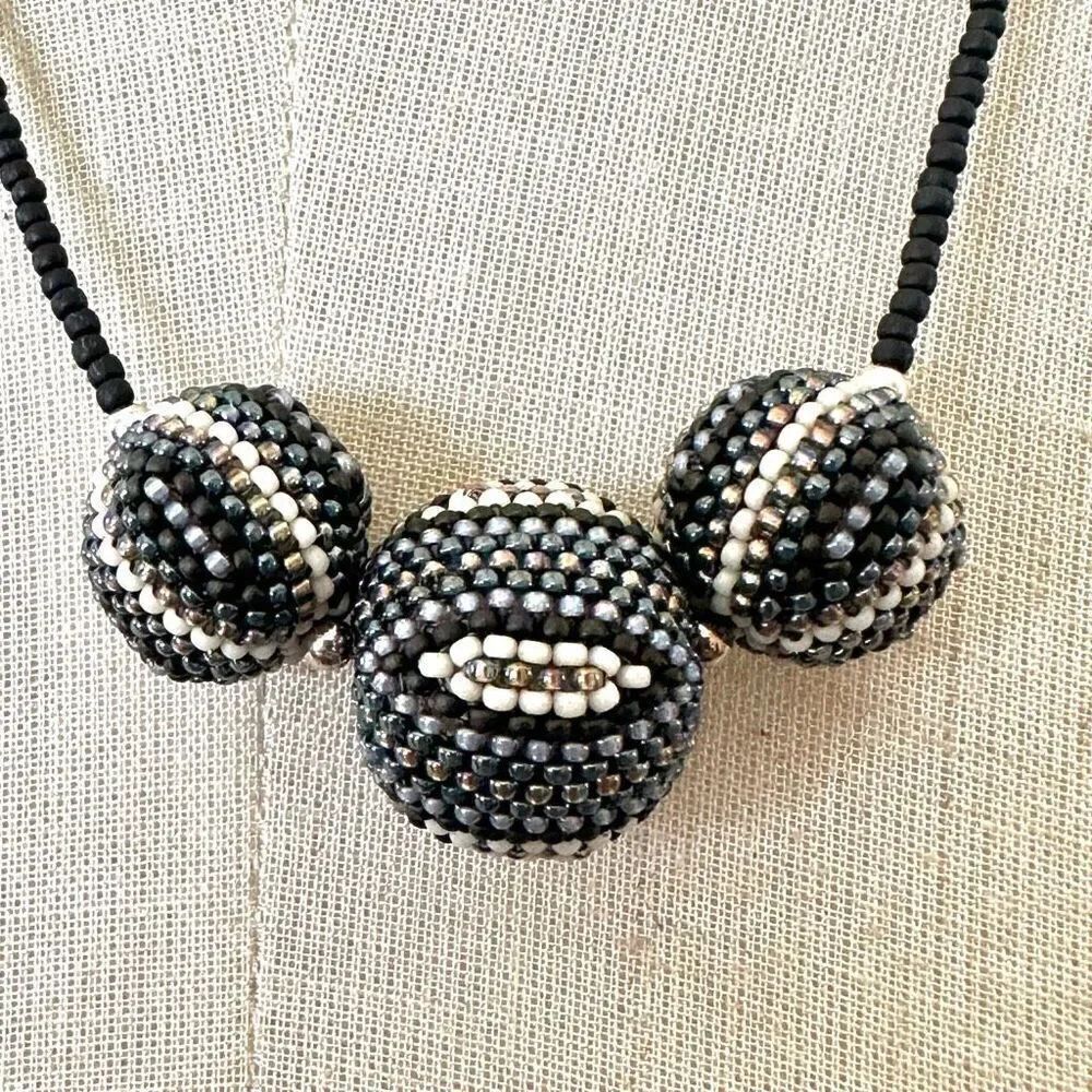 Blue beaded ball adjustable necklace